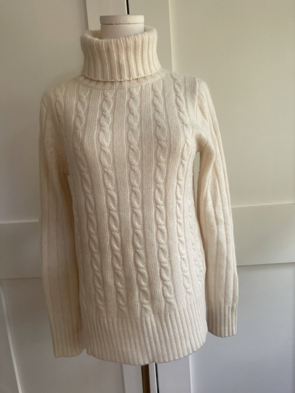 J.Crew Ivory Cable Knit Turtleneck Sweater Wool Angora Blend Size S